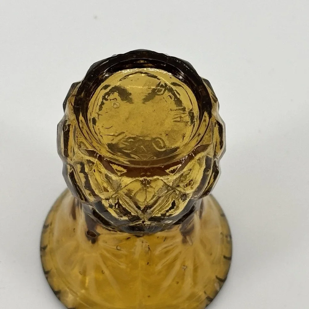 Small Amber‎ Glass Toothpick / Matchstick Holder Starburst Hong Kong 2.75